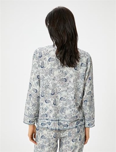 Düğmeli Pijama Üstü Uzun Kollu Desenli