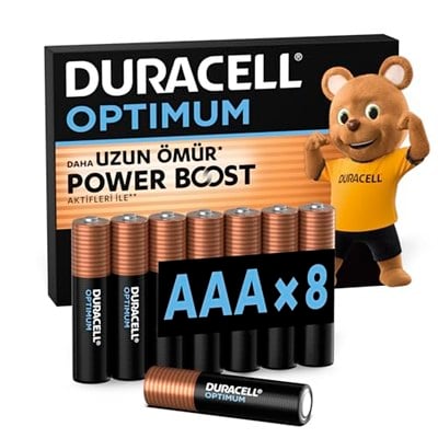 Duracell Optimum AAA Ince Kalem Pil (8’Li Paket) - Alkalin Pil 1,5V - Pil Saklama Paketi - Lr03 Mx2400