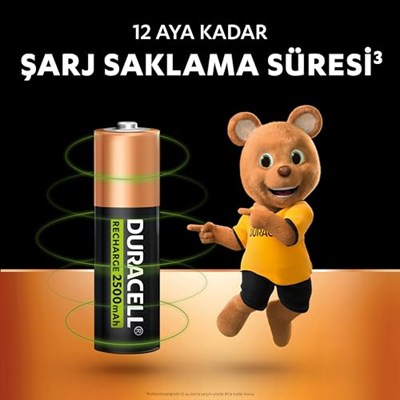 Duracell Şarj Edilebilir AA Kalem Pil (2Li Paket), 2500 Mah Nimh, Önceden Sarj Edilmiş, Şarj Edilebilir Pilimiz