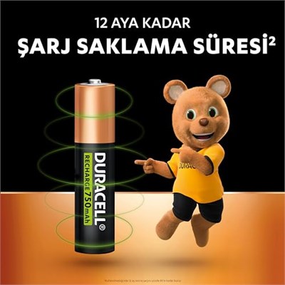 Duracell Şarj Edilebilir AAA Ince Kalem Pil (2Li Paket) 750 Mah Nimh, 1000 Sarj Döngüsü, Önceden Sarj Edilmiştir - Seçenekler: 750mAh, 750mAh 2li paket