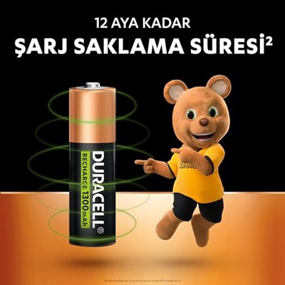 Duracell Şarj Edilebilir Pil AA Kalem (2Li Paket), 1300 Mah Nimh, 2000 Sarj Döngüsü, Önceden Sarj Edilmiştir