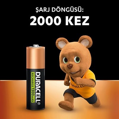Duracell Şarj Edilebilir Pil AA Kalem (2Li Paket), 1300 Mah Nimh, 2000 Sarj Döngüsü, Önceden Sarj Edilmiştir