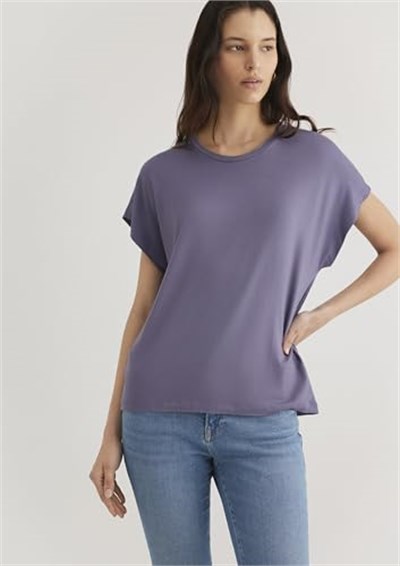 Düşük Omuz Mor Basic Tişört Regular Fit/Normal Kesim 1611649-70608