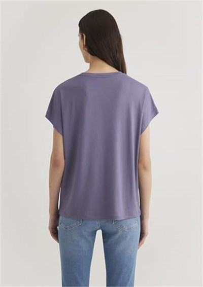 Düşük Omuz Mor Basic Tişört Regular Fit/Normal Kesim 1611649-70608