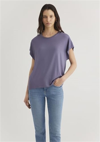 Düşük Omuz Mor Basic Tişört Regular Fit/Normal Kesim 1611649-70608