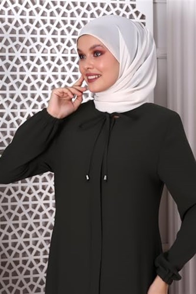 Düz Haki Boyundan Bağcıklı Ferace 9229-22