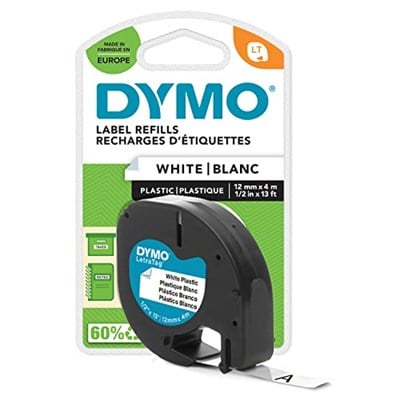 DYMO LetraTag Plastik Şerit (12 mm X 4 mt), Beyaz (59422)