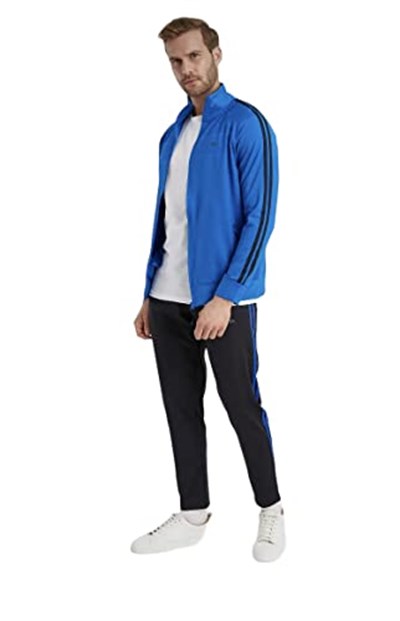 Dynamo Erkek Saks Eşofman Takımı Dalgıç Kumaş Yanları Şeritli Klr Gym AS-300 Saks