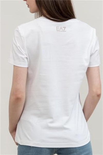 EA7 Kadın Bisiklet Yaka T-Shirt, Beyaz, L Beden