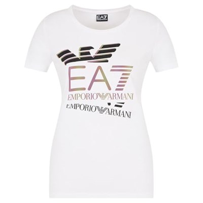 EA7 Kadın Bisiklet Yaka T-Shirt, Beyaz, L Beden