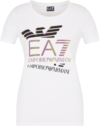 EA7 Kadın Bisiklet Yaka T-Shirt, Beyaz, L Beden