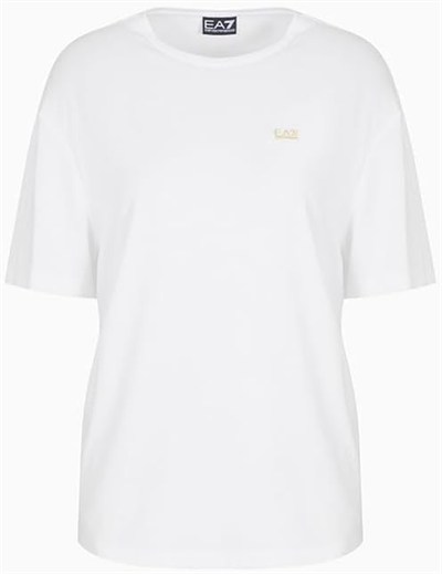 EA7 Kadın Bisiklet Yaka T-Shirt, Beyaz, M Beden