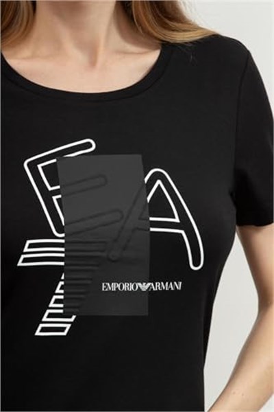 EA7 Kadın Bisiklet Yaka T-Shirt, Siyah, XL Beden