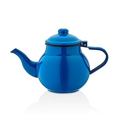 Ebru Emaye Demlik Çinko Eski Tip Mavi Üst Çay Demliği 1.5 lt No:15