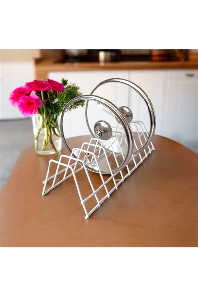 EceAksesuar Tabaklık Rafı- Tencere Kapak Düzenleyici-tabak Kurutmalık -10 Bölmeli Beyaz Stand beyaz 34 x 25