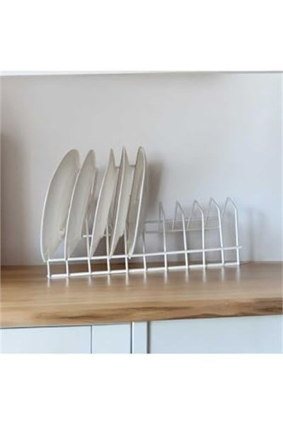 EceAksesuar Tabaklık Rafı- Tencere Kapak Düzenleyici-tabak Kurutmalık -10 Bölmeli Beyaz Stand beyaz 34 x 25