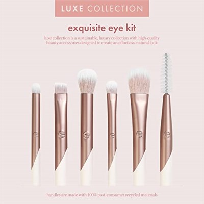 EcoTools Luxe Zarif Göz Makyajı Fırça Seti, Göz Farı, Eyeliner ve Kaş Makyajı İçin, Profesyonel Göz Fırçası Seti, Çevre Dostu Makyaj Araçları, Sentetik Kıllar, Zulüm Ücretsiz ve Vegan, 6 Parça Set