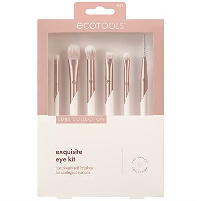 EcoTools Luxe Zarif Göz Makyajı Fırça Seti, Göz Farı, Eyeliner ve Kaş Makyajı İçin, Profesyonel Göz Fırçası Seti, Çevre Dostu Makyaj Araçları, Sentetik Kıllar, Zulüm Ücretsiz ve Vegan, 6 Parça Set