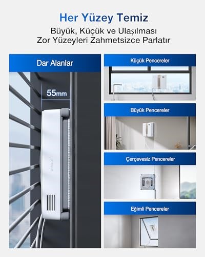 ECOVACS WINBOT Mini Cam Temizleme Robotu, Ultrasonik Çift Nozullu Püskürtme Sistemi, 9 Kademeli Güvenlik Koruması, Akıllı Rota Planlama Teknolojisi, 4 Temizlik Modu ve Kaymaz Güvenlik Sistemi