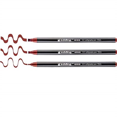 edding 1255 kaligrafi kalemi - kızıl göl - 3 kalem - kaligrafi ucu 2 - 5 mm