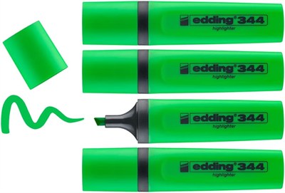 edding 344 fosforlu kalem, yeşil, 4lü set, 2-5 mm kesik uç