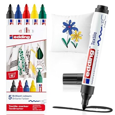 edding 4500 tekstil kalemi - siyah, kırmızı, mavi, yeşil, sarı - 5 adet. - 2-3 mm yuvarlak uç