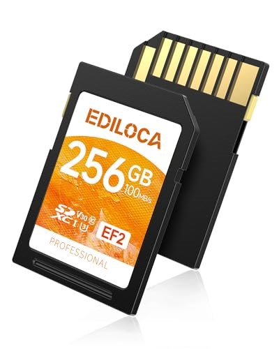 Ediloca EF2_256GB UHS-I SD Kart SDXC UHS-I Hafıza Kartı Hızlı Depolama, Okuma Hızı 100MB/s, Yazma Hızı 90MB/s, C10, U3, V30, Full-HD ve 4K Video, SD Kart, Profesyonel Fotoğrafçılar için Olması Gereken