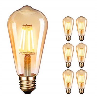 Edison Vintage LED Ampul E27 (4W/220V) 2600-2700 K Retro Antik, Kehribar Sıcak, 6lı Paket