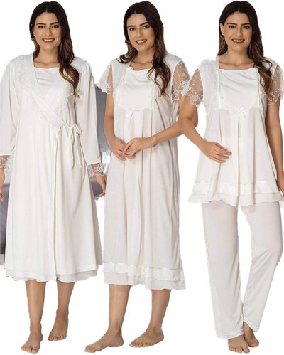 Effort Kadın Ekru Hamile Lohusa Sabahlıklı Gecelik Ve Pijama Takım, 2XL, EF2050EFT-19804IGP265824