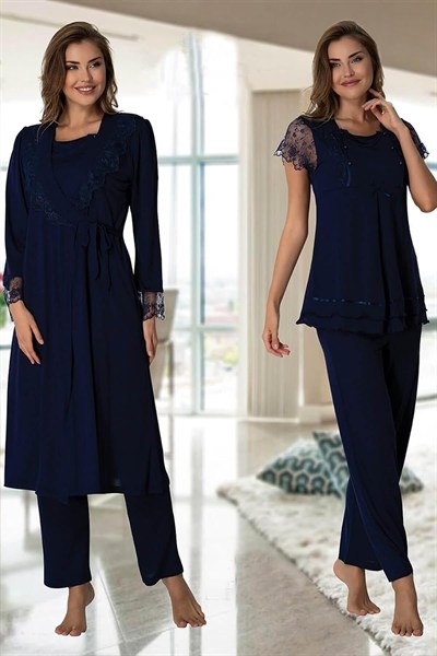 Effort Kadın Lacivert Sabahlıklı Hamile Lohusa Pijama Takımı, M, EF2054EF-19804IGP266266