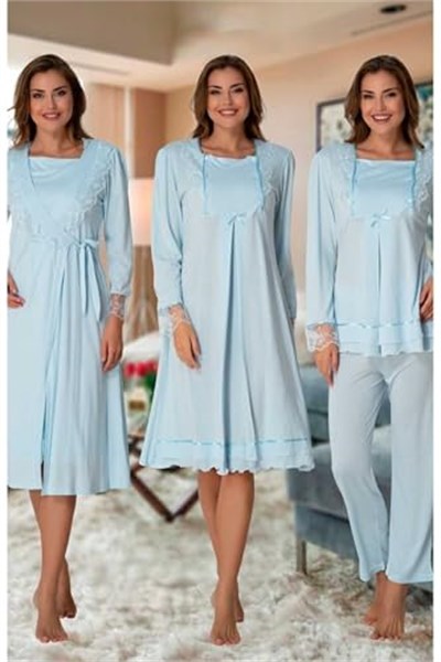 Effort Kadın Mavi Hamile Lohusa Sabahlıklı Gecelik Ve Pijama Takım, L, EF2020-19804IGP265919