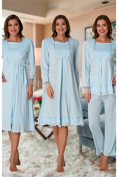 Effort Kadın Mavi Hamile Lohusa Sabahlıklı Gecelik Ve Pijama Takım, L, EF2020-19804IGP266247