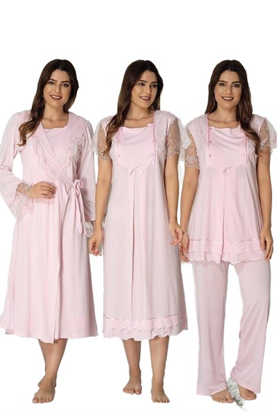 Effort Kadın Pembe Hamile Lohusa Sabahlıklı Gecelik Ve Pijama Takım, L, EF2050EFR-19804IGP266333