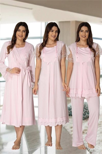 Effort Kadın Pembe Hamile Lohusa Sabahlıklı Gecelik Ve Pijama Takım, L, EF2050EFR-19804IGP266333