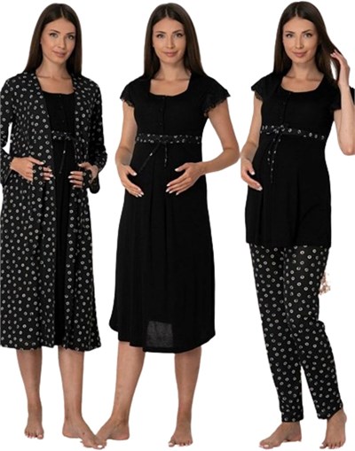 Effort Kadın Pembe Pamuklu Hamile Lohusa Sabahlıklı Gecelik Ve Pijama Takım Set