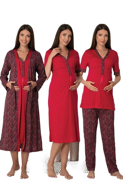 Effort Kadın Vişne Hamile Lohusa Sabahlıklı Gecelik Ve Pijama Set