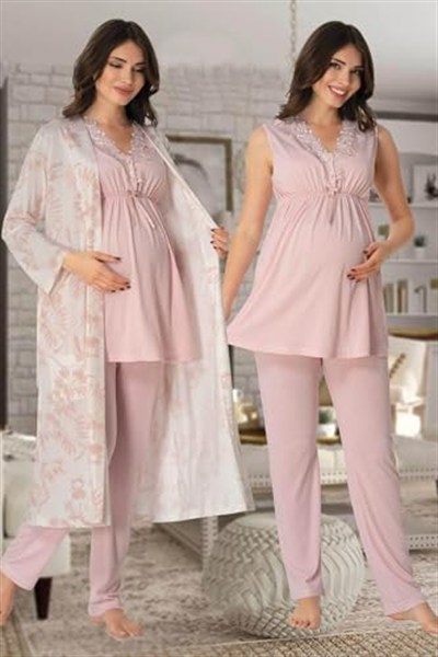 Effort Kadın Vişne Sabahlıklı Hamile Lohusa Pijama Takımı
