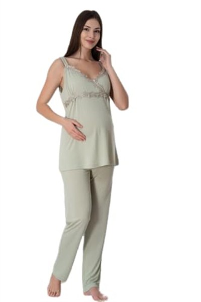 Effort Yeşil Hamile Lohusa Emzirme Özellikli Askılı Pijama Takımı