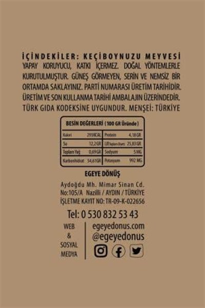 EGEYE DÖNÜŞ Keçiboynuzu Meyvesi Harnup Kurusu - 250 Gr. (Yeni Mahsül - 1. Sınıf - Tane Keçi Boynuzu Bal)