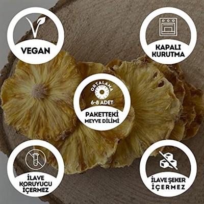 EGEYE DÖNÜŞ Şekersiz Ananas Meyve Kurusu Cipsi - 50 Gr. (Yüksek Aroma - Kokteyl Meyvesi - Katkı Koruyucu İçermez)