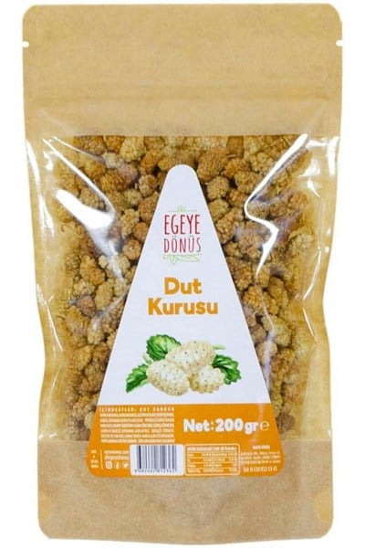 EGEYE DÖNÜŞ Şekersiz Dut Meyvesi Kurusu - 200 Gr. (Doğal Kurutulmuş - Kuruyemiş - Katkı Koruyucu İçermez)