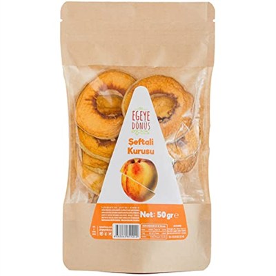 EGEYE DÖNÜŞ Şekersiz Şeftali Meyvesi Kurusu Cipsi - 50 Gr. (Yüksek Aroma - Kokteyl Meyvesi - Katkı Koruyucu İçermez)