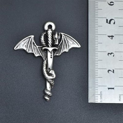 Ejderha Kılıç Deri ip Kolye - Gümüş Kaplama - Kadın Erkek Kolye - No:899