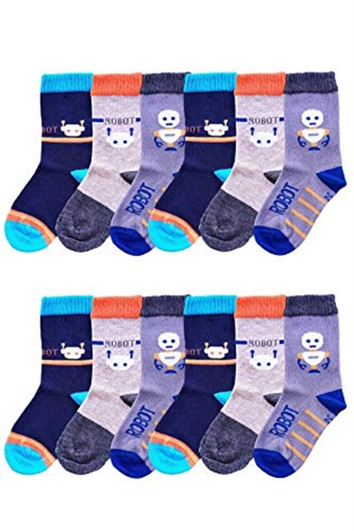 Ekinoks 12li Paket Erkek Çocuk Soket Çorap Asorti Uzun Pamuklu Çorap Karışık 9-10 yaş