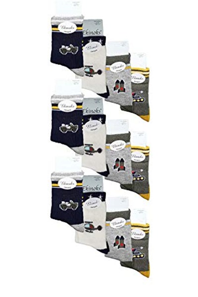 Ekinoks Erkek Çocuk Figürlü Soket Çorap 12 li Paket Asorti 11-12 Yaş Karışık