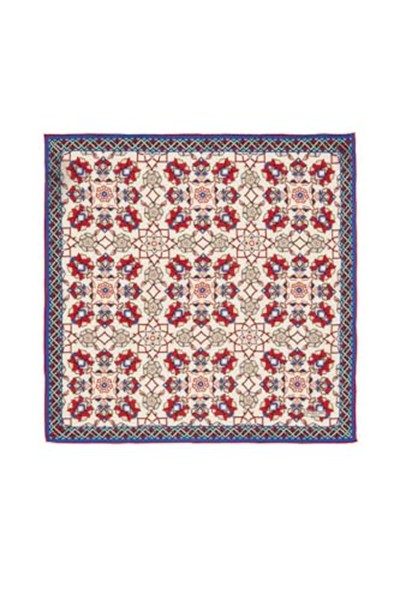 Ekru Kırmızı Motif Desen Mendil