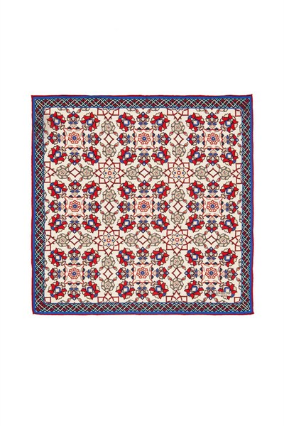 Ekru Kırmızı Motif Desen Mendil