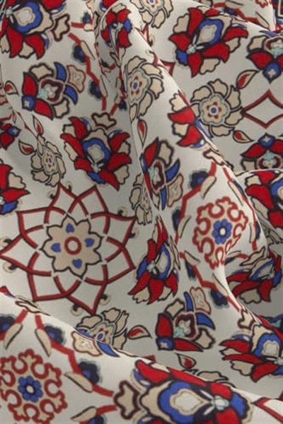 Ekru Kırmızı Motif Desen Mendil