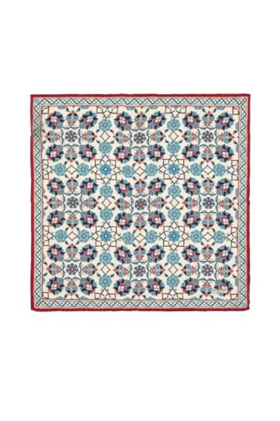 Ekru Lacivert Motif Desen Mendil