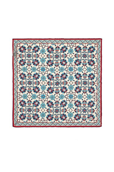 Ekru Lacivert Motif Desen Mendil